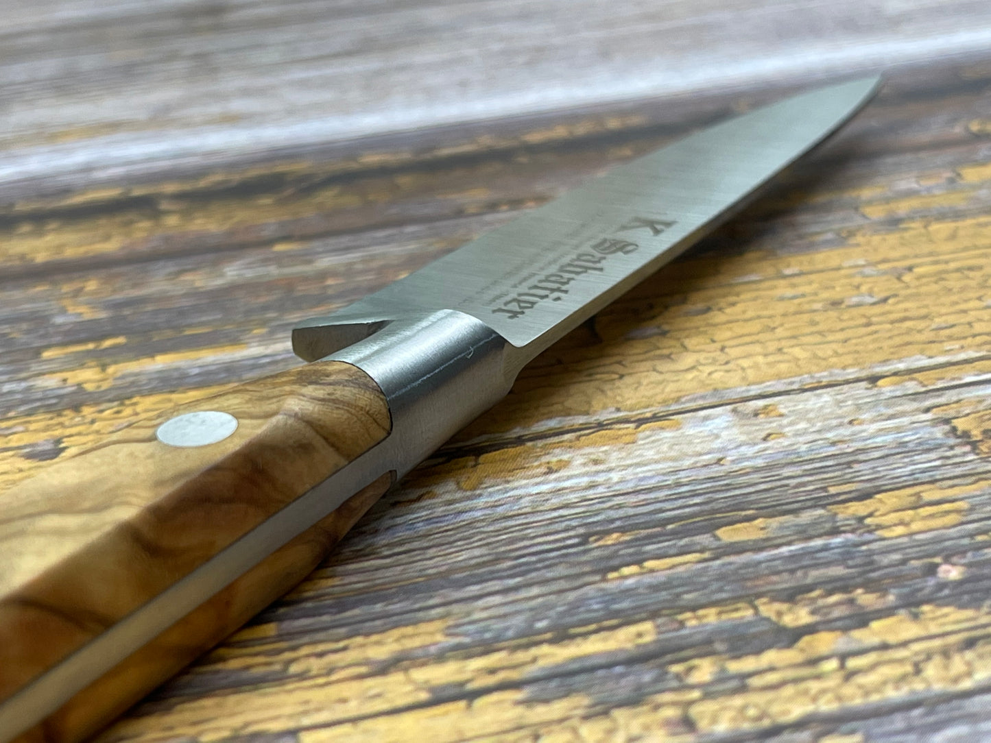 K Sabatier Paring Knife 100mm - HIGH CARBON STEEL - OLIVE WOOD HANDLE