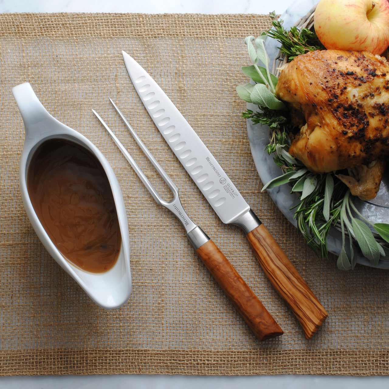 MESSERMEISTER Oliva Elité 2 Piece Carving Set | Olive Wood Handle Made in Germany