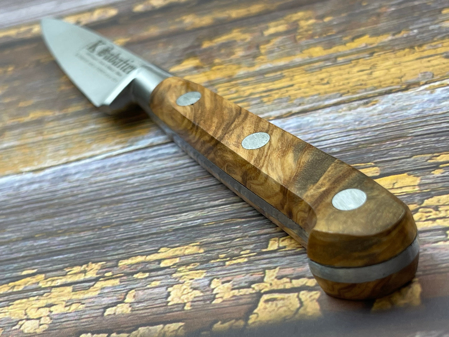 K Sabatier Paring Knife 80mm - HIGH CARBON STEEL - OLIVE WOOD HANDLE
