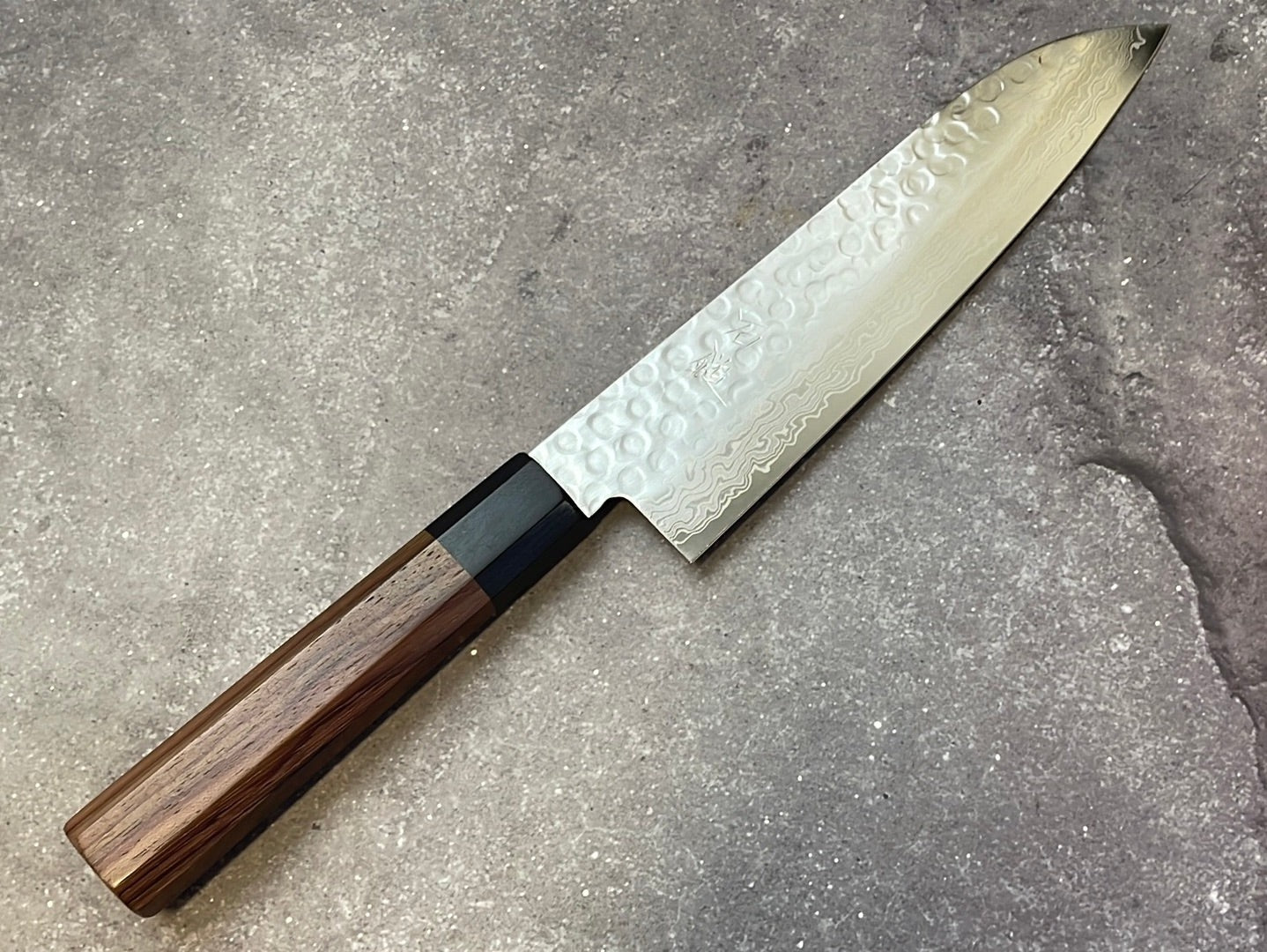 Yoshimune Santoku Damascus Hammered Finish Knife 180mm (7in) Stainless clad AUS10