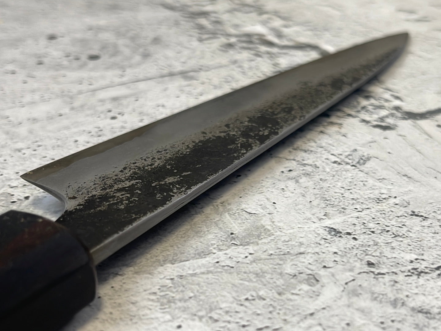 SanMai Petty 150mm Kurouchi Etched, Amboyna Burl & Rosewood Handle