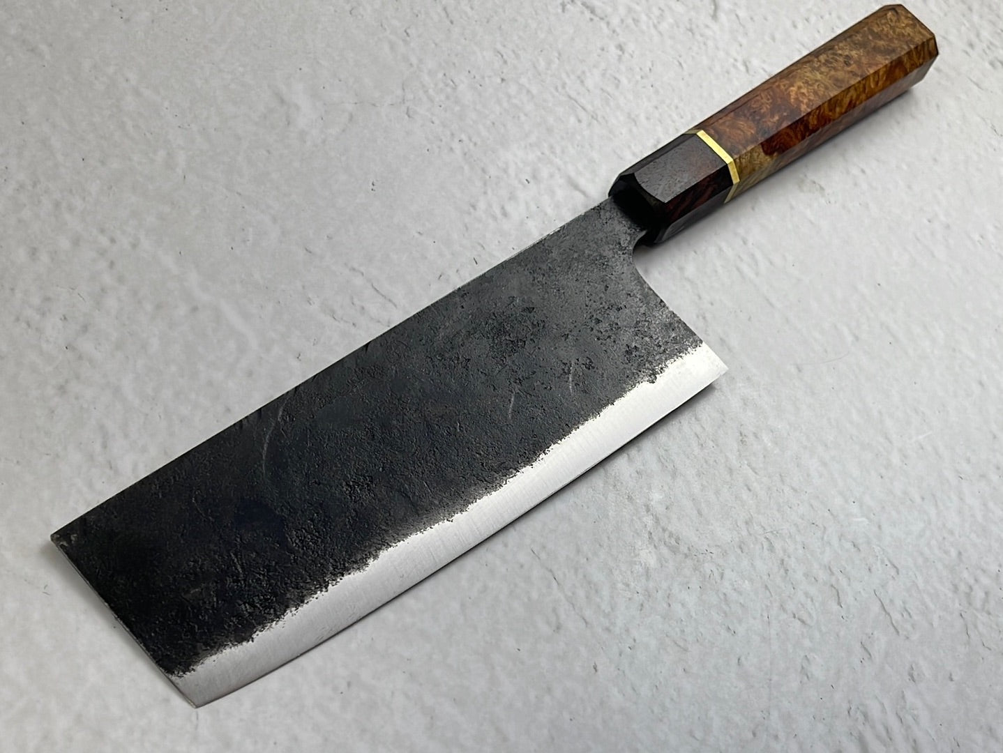 Nakiri 170mm Kurouchi Gold Amboyna Burl & Rosewood with Brass Spacer